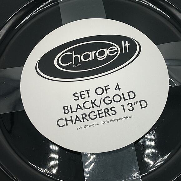 NWT 4 piece Black/Gold Edge Plates 13" - Picture 4 of 7